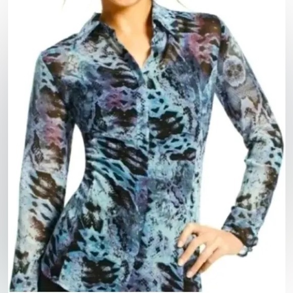 Cabi Blue Python Sheer Blouse - Picture 6 of 6